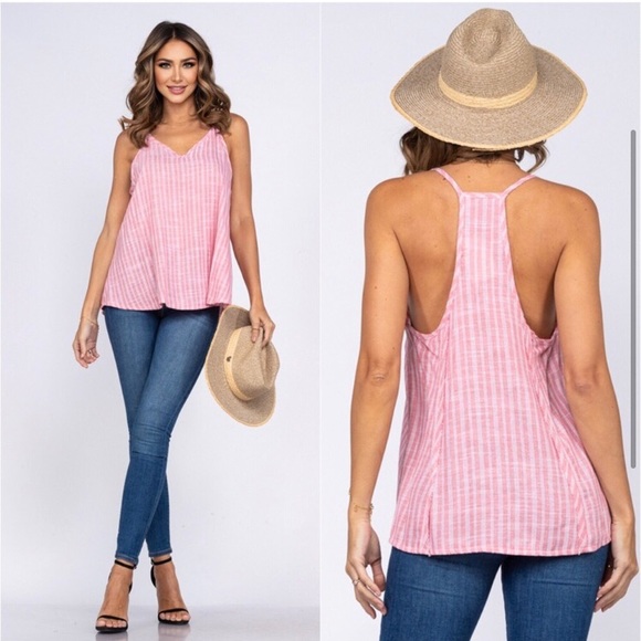 Linen blend striped lightweight women’s tank top - Picture 2 of 3